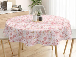 Goldea față de masă 100% bumbac - păsări în grădină roz - rotundă Ø 150 cm