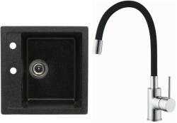 Casa Blanca CasaBlanca Quadro Set promo chiuveta bucatarie granit cu 1 cuva + baterie BFX4A-N), negru (QUADRO NEGRU/BFX4A-N)
