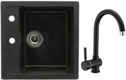 Casa Blanca CasaBlanca Quadro Set promo chiuveta bucatarie granit cu 1 cuva + baterie BLACK4H), negru (QUADRO NEGRU/BLACK4H)