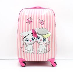 XTD rózsaszín / fehér / csíkos cicás ABS műanyag négy kerekű gyerek bőrönd 01