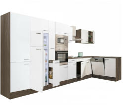 Leziter Yorki 430 sarok konyhabútor yorki tölgy korpusz, selyemfényű fehér fronttal felülfagyasztós hűtős szekrénnyel (LS430YFH-FF) - homelux