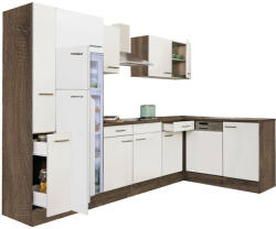 Leziter Yorki 310 sarok konyhabútor yorki tölgy korpusz, selyemfényű fehér fronttal felülfagyasztós hűtős szekrénnyel (LS310YFH-FF) - homelux