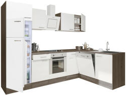 Leziter Yorki 280 sarok konyhabútor yorki tölgy korpusz, selyemfényű fehér front alsó sütős elemmel felülfagyasztós hűtős szekrénnyel (LS280YFH-SUT-FF) - homelux