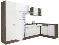 Leziter Yorki 340 sarok konyhabútor yorki tölgy korpusz, selyemfényű fehér fronttal polcos szekrénnyel és felülfagyasztós hűtős szekrénnyel (LS340YFH-PSZ-FF) - homelux