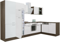 Leziter Yorki 340 sarok konyhabútor yorki tölgy korpusz, selyemfényű fehér front alsó sütős elemmel polcos szekrénnyel, felülfagyasztós hűtős szekrénnyel (LS340YFH-SUT-PSZ-FF) - homelux