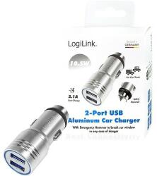 LogiLink USB Car Charger, 2 Port, 10.5W, emergency hammer, silver (PA0228)
