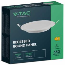 V-TAC süllyeszthető, műanyag házas, kerek LED panel 3W, hideg fehér - SKU 7857 (7857)