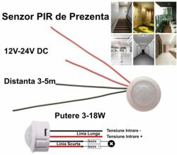 24LED Senzor Pir 12-24v Dc Cu 4 Fire 25x20mm
