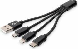 ASSMANN DB-300160-002-S USB-A apa - Lightning/Micro USB/USB-C apa Töltőkábel - Fekete (0.15m) (DB-300160-002-S)
