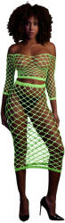 Ouch! Glow in the Dark Long Sleeve Crop Top and Long Skirt Neon Green XL-4XL