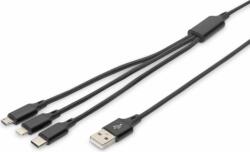 ASSMANN AK-300160-010-S USB-A apa - Lightning/Micro USB/USB-C apa Töltőkábel - Fekete (1m) (AK-300160-010-S)