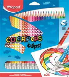 Színes ceruza készlet, háromszögletű, radírozható, MAPED "Color'Peps Oops", 24 különböző szín (COIMA832824)