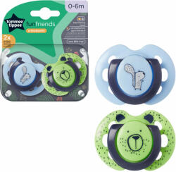 Tommee Tippee Suzeta Fun albastru/verde, design ortodontic simetric, fara BPA, include cutie de sterilizare, 0-6 luni, 2 buc (TT0421-ALBASTR/VERDE)