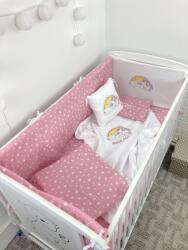 Deseda Lenjerie de patut bebelusi personalizata imprimata pat 140x70 cm stelute pe roz unicorn cu curcubeu