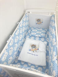 Deseda Lenjerie de patut bebelusi personalizata imprimata 120x60 cm norisori zambareti albastrii - avion Lenjerii de pat bebelusi‎, patura bebelusi