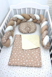 Deseda Lenjerie de pat 120x60 cm cu aparatoare impletita 180 cm mix stelute bej