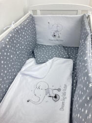 Deseda Lenjerie de patut bebelusi personalizata imprimata pat 140x70 cm stelute albe pe gri - elefantel Lenjerii de pat bebelusi‎, patura bebelusi