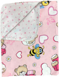 Deseda Paturica din panza de bumbac pt bebelusi ursi cu albine roz Lenjerii de pat bebelusi‎, patura bebelusi