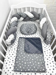Deseda Lenjerie de pat 120x60 cm cu aparatoare impletita 180 cm mix stelute gri