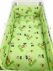 Croitoria Noastră Lenjerie de patut bebelusi 140x70 cm, 5 piese cu aparatori laterale pe burete cn mickey pe verde