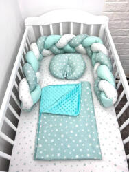 Deseda Lenjerie de pat 120x60 cm cu aparatoare impletita 180 cm mix stelute vernil