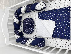 Deseda Lenjerie de pat 120x60 cm cu aparatoare impletita 180 cm mix stelute bleumarin