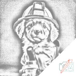  PontPöttyöző - Tűzoltó kutyája Méret: 50x50cm, Keretezés: Fatáblával, Szín: Kék