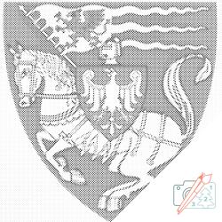  PontPöttyöző - Koszalin címere, Lengyelország Méret: 50x50cm, Keretezés: Fatáblával, Szín: Kék