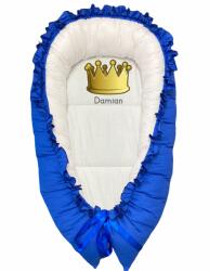 Deseda Cuib cu desfacere si volanase imprimat albastru royal coroana