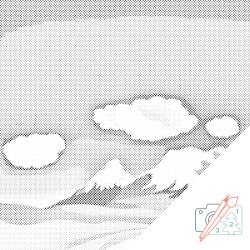  PontPöttyöző - Vázlat a hegyekről Méret: 50x50cm, Keretezés: Kartonlemezen, Szín: Kék