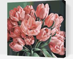 Festés számok szerint - Romantikus tulipáncsokor Méret: 50x50cm, Keretezés: Fatáblával