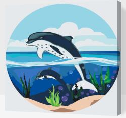 Festés számok szerint - Delfinek az óceánban Méret: 50x50cm, Keretezés: Fatáblával