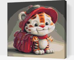  Festés számok szerint - Aranyos tigris hátizsákkal Méret: 50x50cm, Keretezés: Kartonlemezen