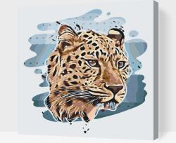 Festés számok szerint - Leopardfej Méret: 50x50cm, Keretezés: Fatáblával