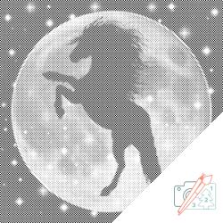 PontPöttyöző - Ló körvonala a Holdon Méret: 50x50cm, Keretezés: Fatáblával, Szín: Piros