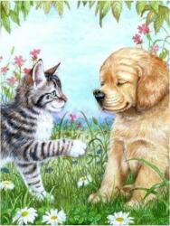 NORIMPEX - Puzzle Pictura cu diamant: Catel si pisoi 30x40cm - 1 - 39 piese