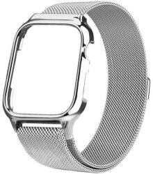 iUni Curea iUni compatibila cu Apple Watch Ultra/SE/8/7/6/5/4/3/2/1, 38mm, Milanese Loop, carcasa protectie incorporata, Silver (516658)