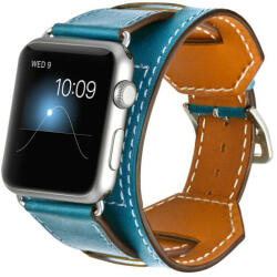 iUni Curea iUni compatibila cu Apple Watch 1/2/3/4/5/6/7, 44mm, Cuff, Piele, Albastru (513961_44)