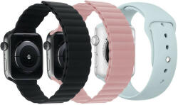 iUni Set 3 Curele iUni compatibile cu Apple Watch 1/2/3/4/5/6/7, 42mm, Silicon, Black, Pink, Turquoise (518089)