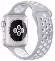 iUni Curea iUni compatibila cu Apple Watch 1/2/3/4/5/6/7, 42mm, Silicon Sport, Argintiu/Alb (50222)