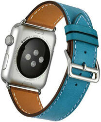 iUni Curea iUni compatibila cu Apple Watch 1/2/3/4/5/6/7, 38mm, Single Tour, Piele, Albastru (511578)