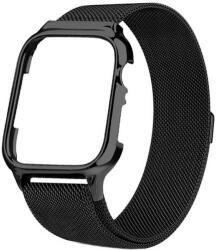 iUni Curea iUni compatibila cu Apple Watch Ultra/SE/8/7/6/5/4/3/2/1, 38mm, Milanese Loop, carcasa protectie incorporata, Black (516665)