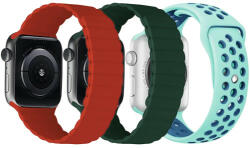 iUni Set 3 Curele iUni compatibile cu Apple Watch 1/2/3/4/5/6/7, 44mm, Silicon, Red, Green, Turquoise/Blue (518072_44)