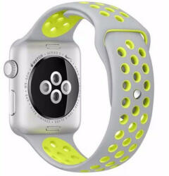 iUni Curea iUni compatibila cu Apple Watch 1/2/3/4/5/6/7, 38mm, Silicon Sport, Argintiu/Galben (5032)