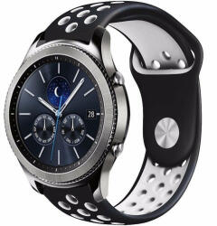 iUni Curea ceas Smartwatch Samsung Galaxy Watch 4, Watch 4 Classic, Gear S2, iUni 20 mm Silicon Sport Black-White (510687)