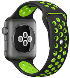 iUni Curea iUni compatibila cu Apple Watch 1/2/3/4/5/6/7, 38mm, Silicon Sport, Black/Green (503955)