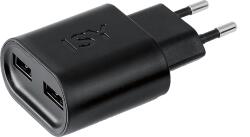 ISY Dual USB hálózati töltőfej, fekete (IWC-5000-1) (2V000564)