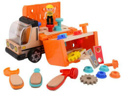 joueco - Banc de lucru in camion, Cu posibilitate de a realiza mai multe forme din piesele componente, Din lemn certificat FSC, (80117)