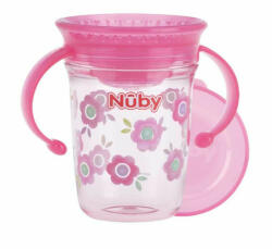 Nuby - Cana cu manere, 360°, Din materialul ecologic tritan, Rezistenta, 240 ml, 6 luni+, Roz (NV0414019PINK) Set pentru masa bebelusi