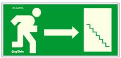 Piktogram Menekülési irány jobbra lépcsős zöld (FLUOR. )